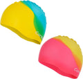Swim Cap, 2 Pack Durable Silicone Swimming Caps for Kids Girls Boys Youths (Age 2-12), Soft 3D Ergonomic Waterproof Kids Swim Caps, Comfortable Fit for Long Hair and Short Hair Sporting Goods > Outdoor Recreation > Boating & Water Sports > Swimming > Swim Caps Careula Yellow & Pink Medium(Age 4-8) 
