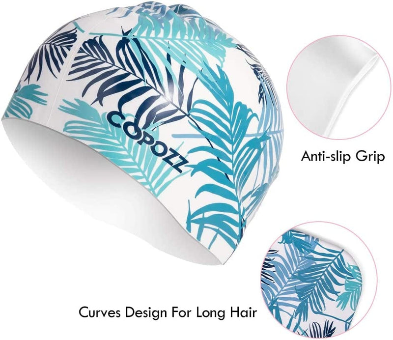 Swim Cap for Ladies, COPOZZ Upgraded Silicone Swimming Caps for Women Waterproof Soft Silicone Swimming Caps Cover Ears for Any Water Sports Sporting Goods > Outdoor Recreation > Boating & Water Sports > Swimming > Swim Caps Copozz   
