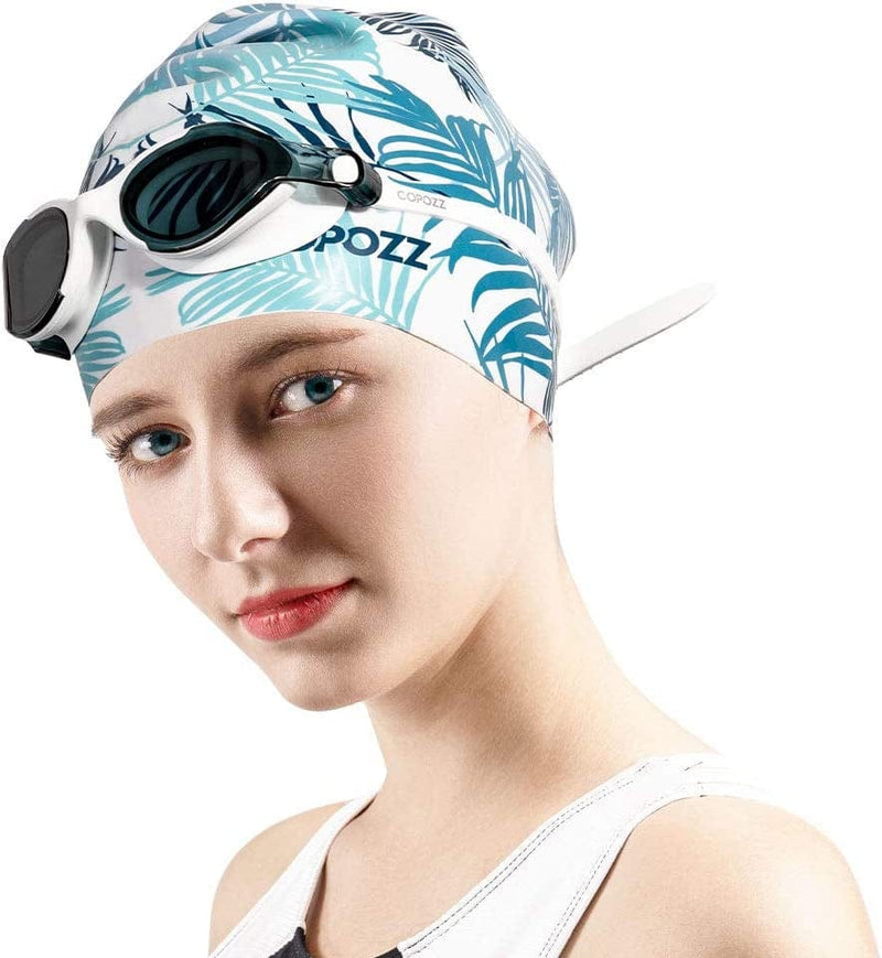 Swim Cap for Ladies, COPOZZ Upgraded Silicone Swimming Caps for Women Waterproof Soft Silicone Swimming Caps Cover Ears for Any Water Sports Sporting Goods > Outdoor Recreation > Boating & Water Sports > Swimming > Swim Caps Copozz   