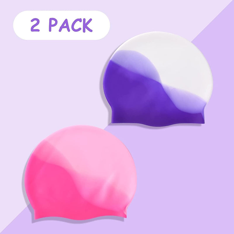 Swim Cap Kids for Girls Boys: Gioriches 2 Pack Kids Swim Cap for Age 3-12| Durable Soft Silicone Swimming Cap for Child Youth Teen | Fit for Long Hair and Short Hair Sporting Goods > Outdoor Recreation > Boating & Water Sports > Swimming > Swim Caps Gioriches   