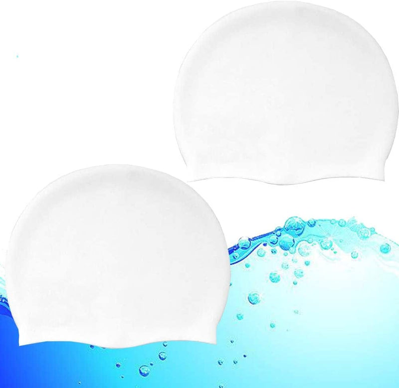 Swimming Cap Waterproof Dry Hair for Kids Men Women of Short Hair Silicone Elastic Solid Swim Cap for Toddlers Youth Adult Non-Toxic Comfortable Breathable Sporting Goods > Outdoor Recreation > Boating & Water Sports > Swimming > Swim Caps JueDi White-2pcs  