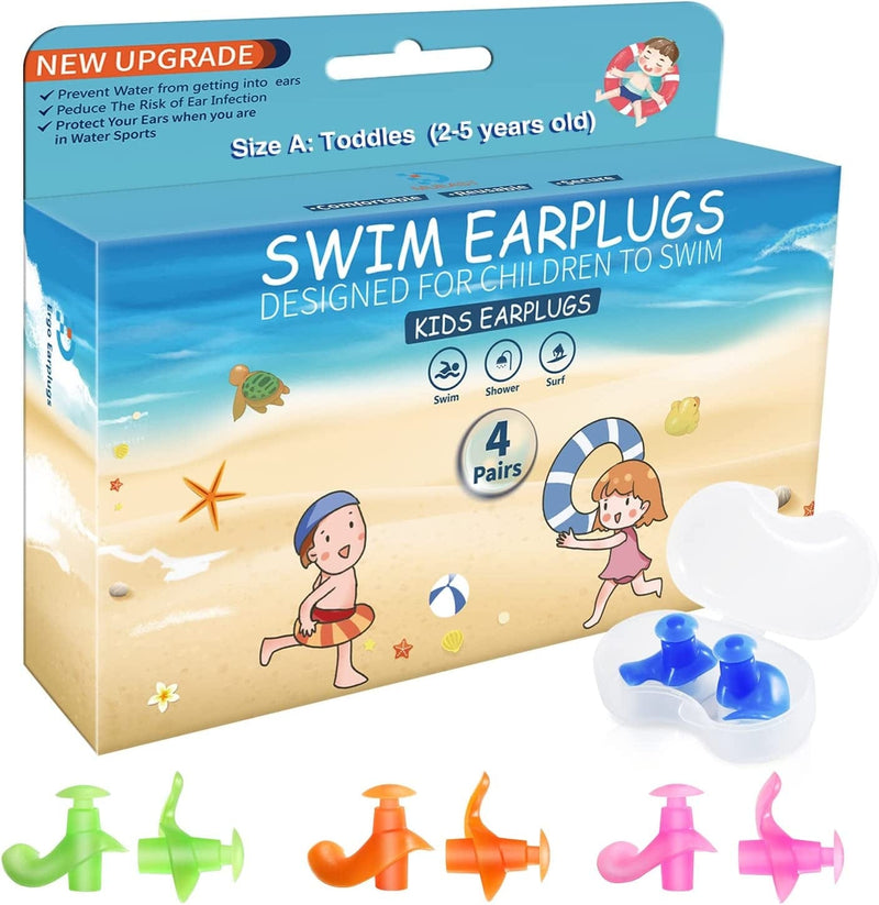 Swimming Ear Plugs for Toddles, Upgraded 4 Pairs Waterproof Reusable Silicone Ear Plugs for Kids Swimming - Size a : Toddles (2-5 Year Old) (Pink Orange Blue Green) Sporting Goods > Outdoor Recreation > Boating & Water Sports > Swimming MUEAST Size a : Toddles (2-5 Year Old) (Pink Orange Blue Green)  