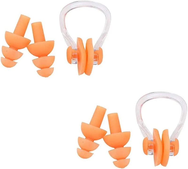 Swimming Ear Plugs Nose Clips, 2 Pairs Professional Waterproof Reusable Silicone Earplugs Nose Clips Nose Protector for Swimming Showering Surfing Snorkeling and Other Adults Water Sports (Green) Sporting Goods > Outdoor Recreation > Boating & Water Sports > Swimming CYCTECH Orange  
