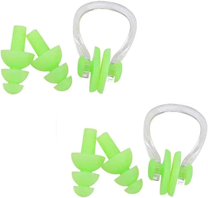 Swimming Ear Plugs Nose Clips, 2 Pairs Professional Waterproof Reusable Silicone Earplugs Nose Clips Nose Protector for Swimming Showering Surfing Snorkeling and Other Adults Water Sports (Green) Sporting Goods > Outdoor Recreation > Boating & Water Sports > Swimming CYCTECH Green  