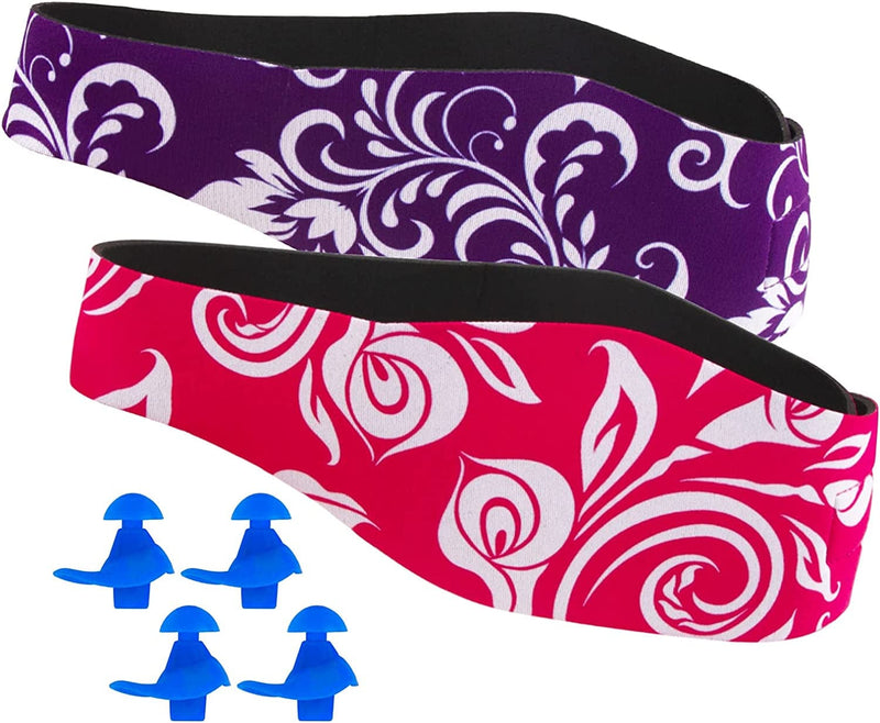 Swimming Headband for Babies, Toddlers, Kids, Adults - Designed to Help Prevent Swimmer'S Ears - Elastic Swim Hair Guard & Ear Guard - Keep Water Out, Hold Earplugs in Waterproof Band Sporting Goods > Outdoor Recreation > Boating & Water Sports > Swimming NOVOs Purple/Rose 1 Count (Pack of 2) 