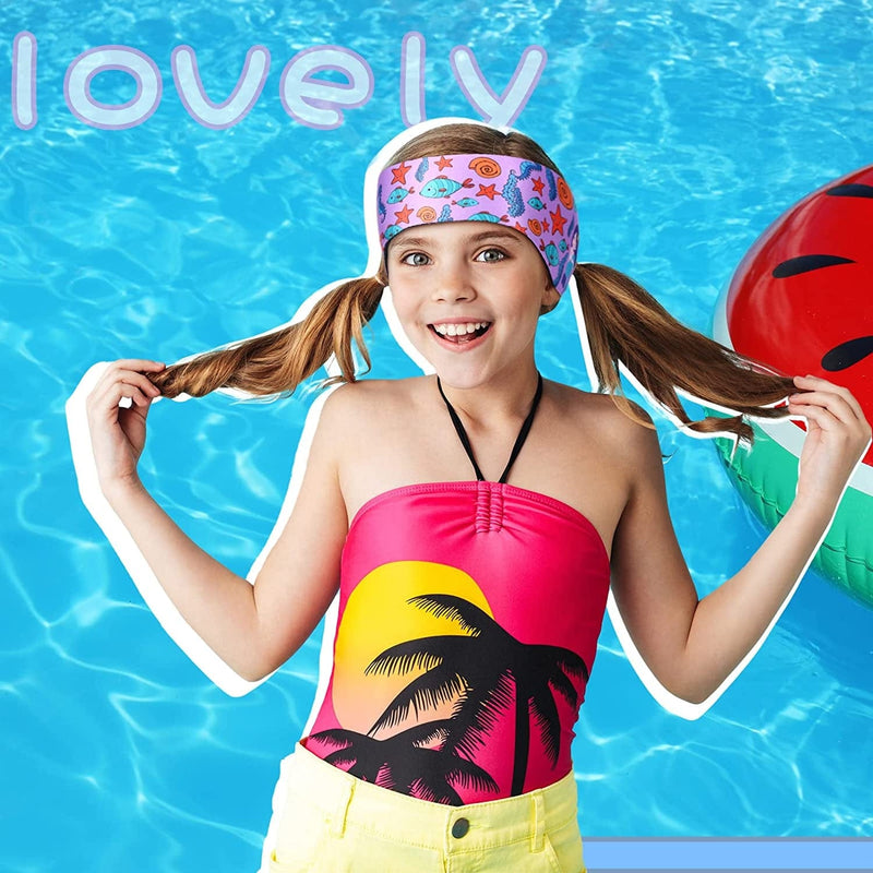 Swimming Headband for Kids, 4 Pieces Adjustable Swimming Ear Band Waterproof Swim Headband with 2 Pairs Swimming Earplugs to Keep Water Out for Surfing(Lovely Style) Sporting Goods > Outdoor Recreation > Boating & Water Sports > Swimming Maitys   