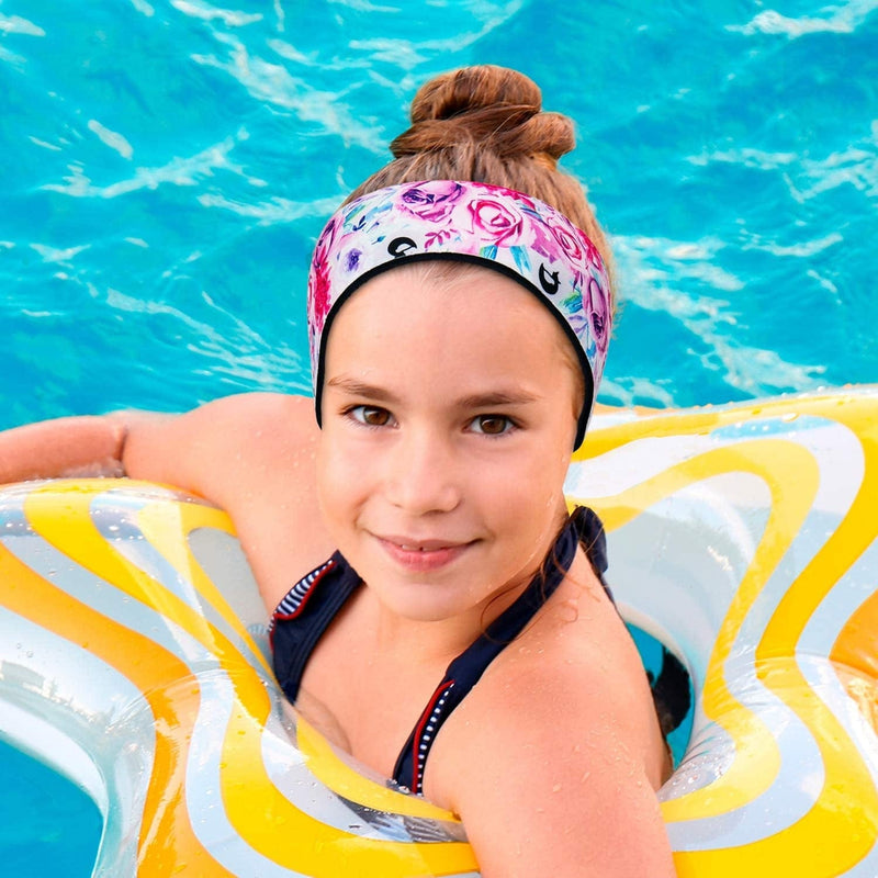 Swimming Headband with Earplugs for Kids, Babies & Toddlers | Helps Prevent Swimmers Ear | Non-Slip Grip | Adjustable Ear Band | Fits Kids 3 Months to 10 Years Sporting Goods > Outdoor Recreation > Boating & Water Sports > Swimming Will & Fox Floral (18 Months-10 Years)  