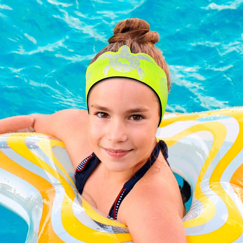 Swimming Headband with Earplugs for Kids, Babies & Toddlers | Helps Prevent Swimmers Ear | Non-Slip Grip | Adjustable Ear Band | Fits Kids 3 Months to 10 Years Sporting Goods > Outdoor Recreation > Boating & Water Sports > Swimming Will & Fox Green Turtle (3-18 months)  