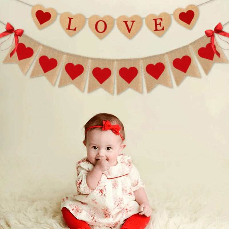 SWYOUN Burlap Love Banner with Heart for Valentines Day Wedding Party Anniversary Day Decorations Supplies Arts & Entertainment > Party & Celebration > Party Supplies SWYOUN   