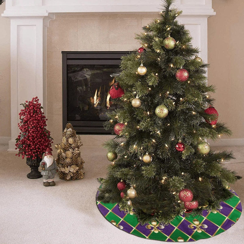 SXKKoin 35.5" Traditional Holiday Christmas Tree Skirt with Fleur De Lis Mardi Gras Design Home & Garden > Decor > Seasonal & Holiday Decorations > Christmas Tree Skirts SXKKoin   