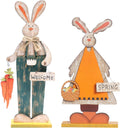 SY Super Bang 2Pcs Retro Bunny Easter Wooden Decorations, Rustic Rabbit Tabletop Decor for Centerpiece Home Farmhouse Party Spring Summer Holiday.
