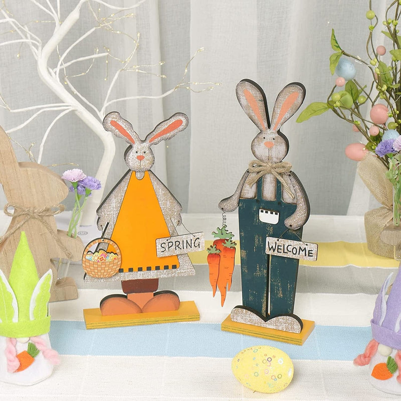 SY Super Bang 2Pcs Retro Bunny Easter Wooden Decorations, Rustic Rabbit Tabletop Decor for Centerpiece Home Farmhouse Party Spring Summer Holiday. Home & Garden > Decor > Seasonal & Holiday Decorations SY Super Bang   