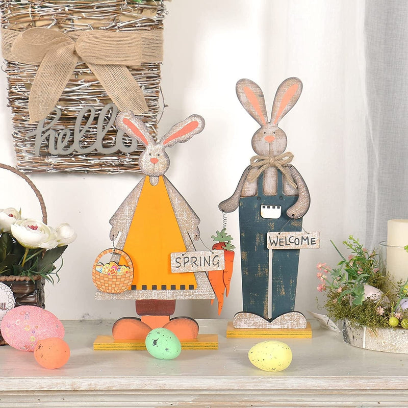 SY Super Bang 2Pcs Retro Bunny Easter Wooden Decorations, Rustic Rabbit Tabletop Decor for Centerpiece Home Farmhouse Party Spring Summer Holiday. Home & Garden > Decor > Seasonal & Holiday Decorations SY Super Bang   