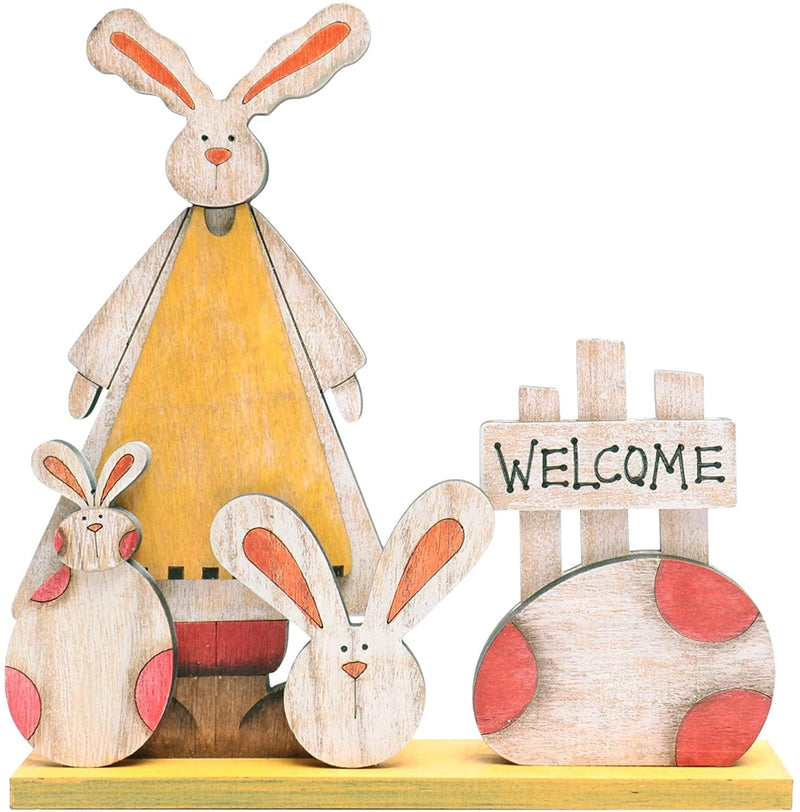 SY Super Bang 2Pcs Retro Bunny Easter Wooden Decorations, Rustic Rabbit Tabletop Decor for Centerpiece Home Farmhouse Party Spring Summer Holiday.