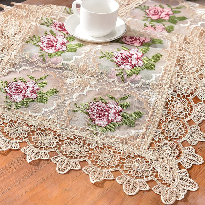 Sylvia Wu Spring Lace Table Runner 60 Inches Long, Floral Embroidered Lace Runners for Tables,Rustic Farmhouse Dining or Coffee Table Runner for Wedding Table Decorations,Dresser Decor(15 X 60Inch) Home & Garden > Decor > Seasonal & Holiday Decorations Sylvia Wu Brown 15IN*60IN-40CM*150CM 