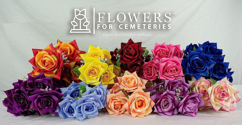 Sympathy Silks Artificial Cemetery Flowers - Realistic - Outdoor Grave Decorations - Non-Bleed Colors, and Easy Fit - Cream Pink Open Rose with White Mum Saddle for Headstone Home & Garden > Decor > Seasonal & Holiday Decorations Ruby's Silk Flowers   