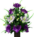 Sympathy Silks Artificial Cemetery Flowers – Realistic- Outdoor Grave Decorations - Non-Bleed Colors, and Easy Fit - Lavender Amaryllis & Purple Rose Saddle for Headstone Home & Garden > Decor > Seasonal & Holiday Decorations Rubys Silk Flowers Lavender Bouquet 