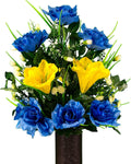 Sympathy Silks Artificial Cemetery Flowers – Realistic- Outdoor Grave Decorations - Non-Bleed Colors, and Easy Fit - Lavender Amaryllis & Purple Rose Saddle for Headstone Home & Garden > Decor > Seasonal & Holiday Decorations Rubys Silk Flowers Blue Yellow Bouquet 