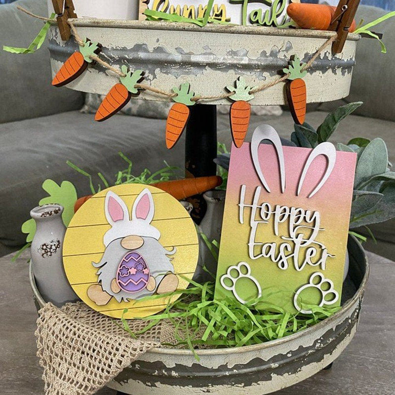 Synpinya Easter Tiered Tray Decorations Farmhouse Easter Bunny Decor for Home Office Kitchen Shelf Table Sign for Easter Party Home & Garden > Decor > Seasonal & Holiday Decorations Synpinya   