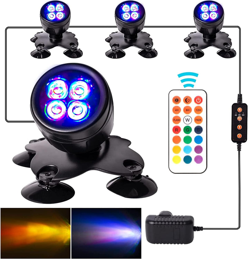 SZMINILED 4 Pack Submersible RGB LED Pood Lights,360°Adjustable Fountain Christmas Spotlights,Multi-Color Dimmable Aquarium Spotlights, IP68 Waterproof Landscape Lights for Garden Yard Lawn Pathway Home & Garden > Pool & Spa > Pool & Spa Accessories SZMiNiLED   