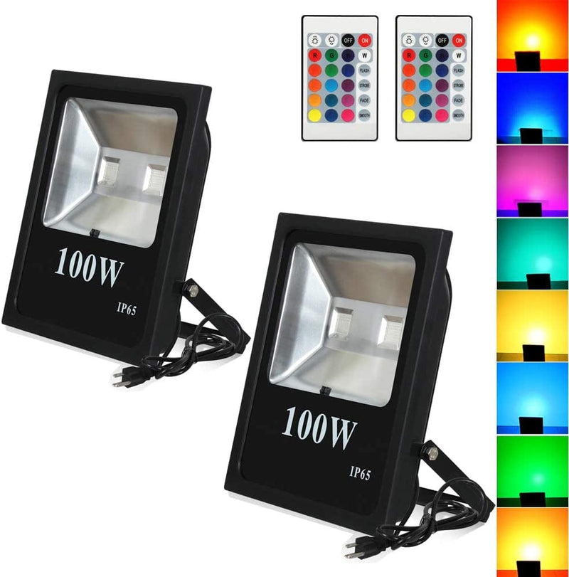T-SUN Led Flood Light,10W RGB Color Changing Waterproof Security Lights, with US Plug, Super Bright Remote Control Outdoor Spotlight, for Garden, Yard, Warehouse Sidewalk ,Backyard, Garage (5 Pack) Home & Garden > Lighting > Flood & Spot Lights T-SUN RGB100W-2Pack  