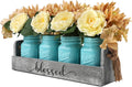 Table Centerpieces for Kitchen,Besuerte Dining Table Wood Floral Modern Decorations Centerpieces for New Home Gift,Wedding Party,4-Blue Ceramic Jars Home & Garden > Decor > Seasonal & Holiday Decorations BING DECOR Blue jars 4-Jar 