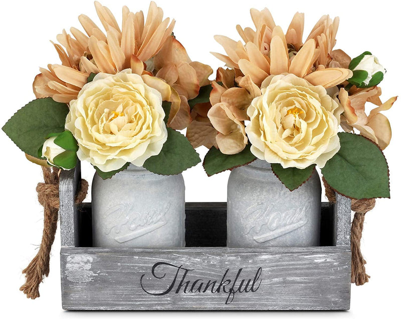 Table Centerpieces for Kitchen,Besuerte Dining Table Wood Floral Modern Decorations Centerpieces for New Home Gift,Wedding Party,4-Blue Ceramic Jars Home & Garden > Decor > Seasonal & Holiday Decorations BING DECOR White jars 2-Jar 