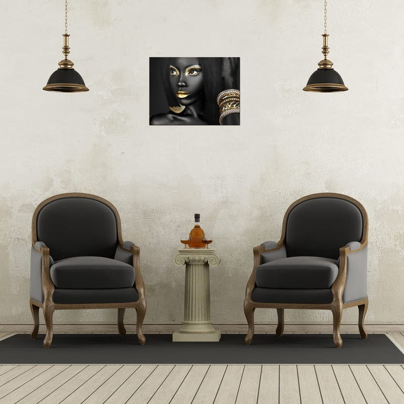 TAOMI Black Woman Portrait Artwork Egyptian Queen Gallery Poster Print Living Room Wall Art African Girl Black and Gold Picture Home Office Decor Bedroom Wall Decor Frame to Hang 12X16Inch Home & Garden > Decor > Artwork > Posters, Prints, & Visual Artwork gold mi   