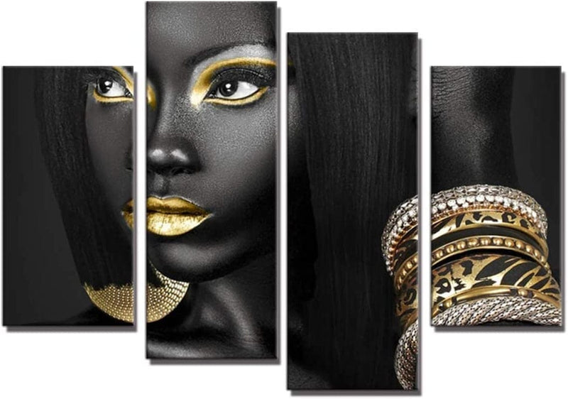 TAOMI Black Woman Portrait Artwork Egyptian Queen Gallery Poster Print Living Room Wall Art African Girl Black and Gold Picture Home Office Decor Bedroom Wall Decor Frame to Hang 12X16Inch Home & Garden > Decor > Artwork > Posters, Prints, & Visual Artwork gold mi 4PCS 8x18inchx2+8x22inchx2(20x45cmx2+20x55cmx2) 
