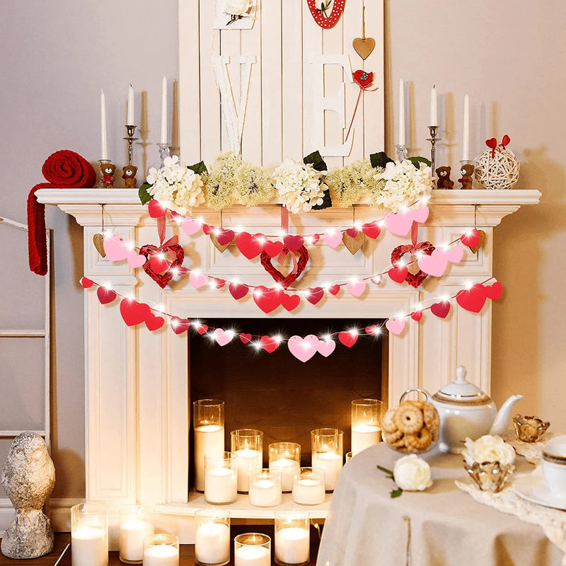 Tatuo 4 Sets Valentine'S Day Heart Banners Felt Heart Garland Decor Hanging Hearts Sweetest Day Decorations with String Lights Love Valentines Day Decor for Romantic Wedding Engagement Party Home & Garden > Decor > Seasonal & Holiday Decorations Tatuo   
