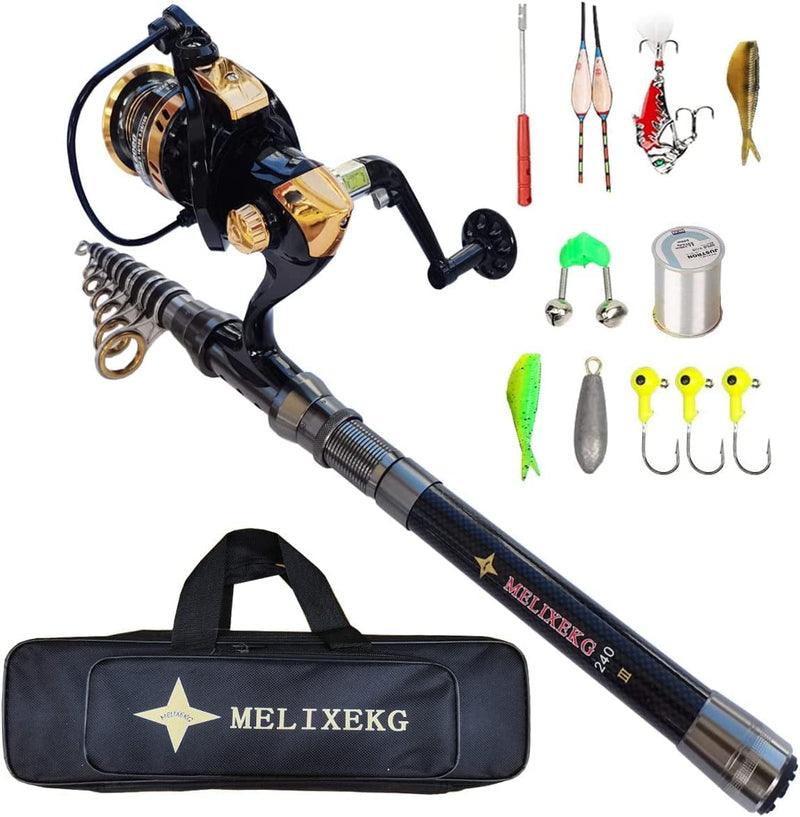 Telescopic Fishing Rod Portable Ultra Light Spinning Rod Reel Combination with Fishing Tackle Kit for Teen Adult Beginners Saltwater