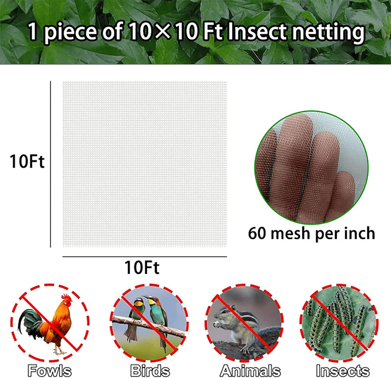 Tensx Bug Net Garden Netting Fine Mesh Insect Mosquito Bird Net for Protect Vegetables Flowers Fruits Trees Plant (White, 10Ft X 10Ft) Sporting Goods > Outdoor Recreation > Camping & Hiking > Mosquito Nets & Insect Screens Tensx   