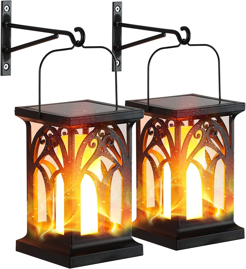 Tewei Solar Wall Lantern Outdoor Hanging Solar Lights, Flickering Flame Waterproof Solar Wall Sconce 3-Lighting Mode, Hanging Solar Lamps Patio Light Fixture for Fence Porch and Yard, 2 Pack Home & Garden > Lighting > Lamps tewei   