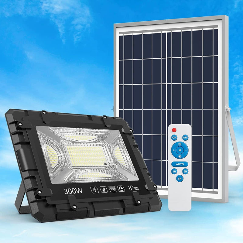TFKK 300W Solar Street Lights Outdoor, 30000LM Solar Parking Lot Lights Lamps, IP65 Waterproof Solar Flood Lights with Remote Control for Basketball Court, Road, Garden, Yard