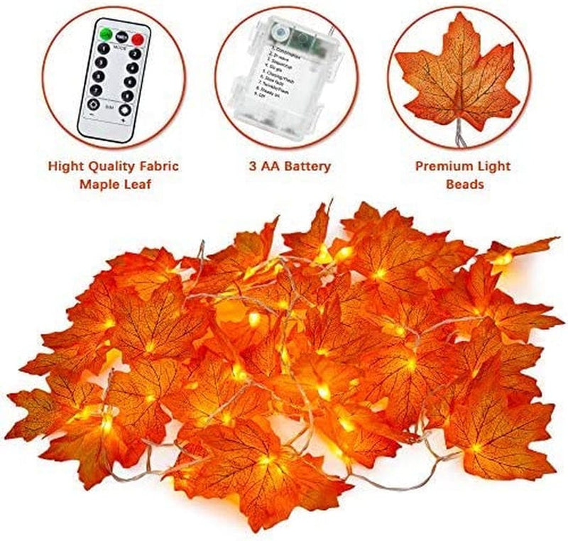 Thanksgiving Fall Decorations Maple Leaf String Lights 16.4Ft, YIHONG 8 Modes Lighted Fall Decor for Home and Porch, Waterproof Battery Operated Halloween Fall Lighted Garland Outdoor Home & Garden > Lighting > Light Ropes & Strings YIHONG   