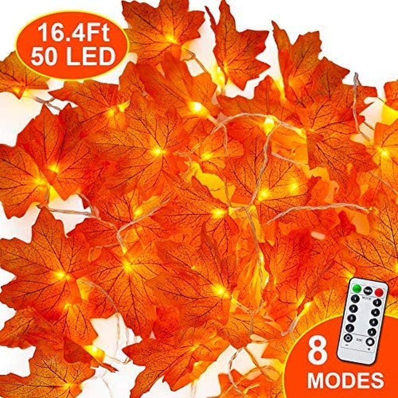 Thanksgiving Fall Decorations Maple Leaf String Lights 16.4Ft, YIHONG 8 Modes Lighted Fall Decor for Home and Porch, Waterproof Battery Operated Halloween Fall Lighted Garland Outdoor Home & Garden > Lighting > Light Ropes & Strings YIHONG   