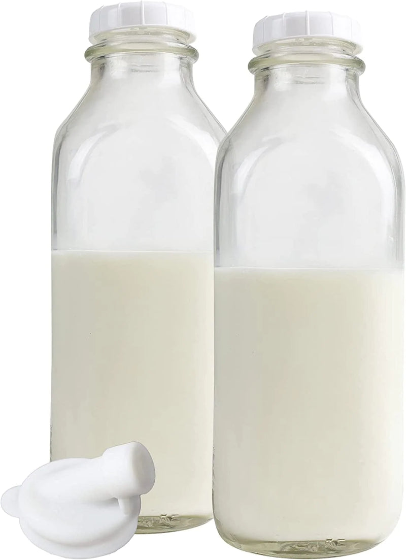 The Dairy Shoppe Heavy Glass Milk Bottles 33.8 Oz Jugs with Extra Lids & NEW Pour Spout! (2, 33.8 Oz) Home & Garden > Decor > Decorative Jars The Dairy Shoppe 2 33.8 oz 