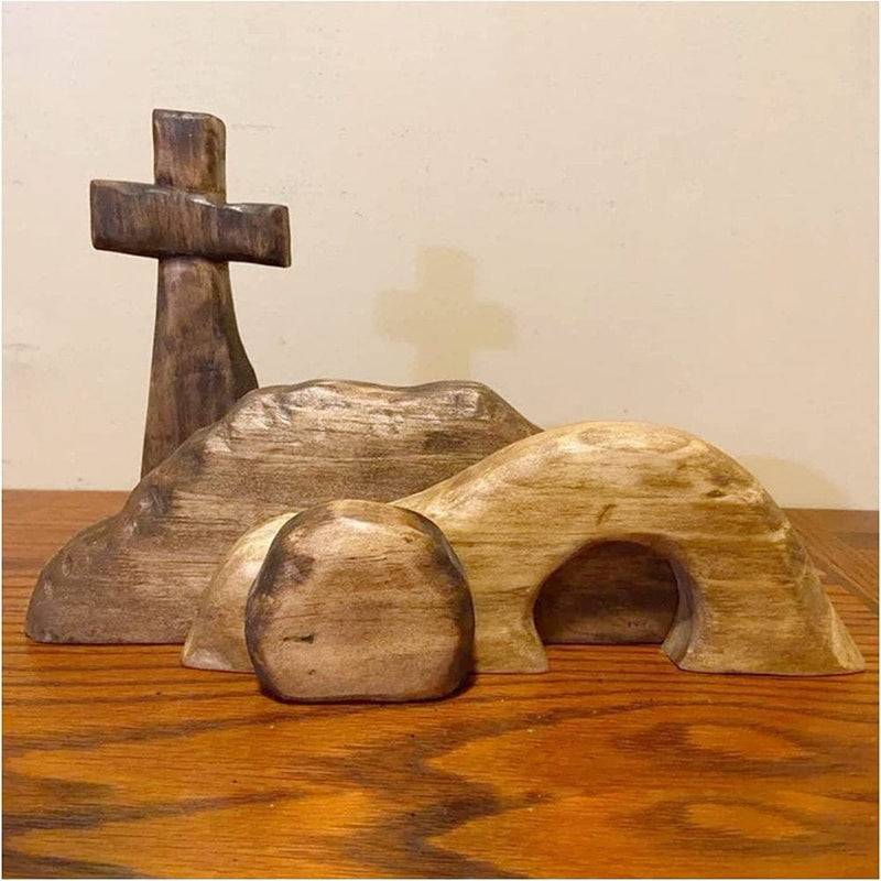 The Empty Tomb Easter Scene and Cross Decoration, Jesus Tomb Easter Tray Bundle Kit, Wooden Easter Jesus Sign Tiered Tray Decorations for the Home, Tabletop, Office Home & Garden > Decor > Seasonal & Holiday Decorations Holzlrgus   