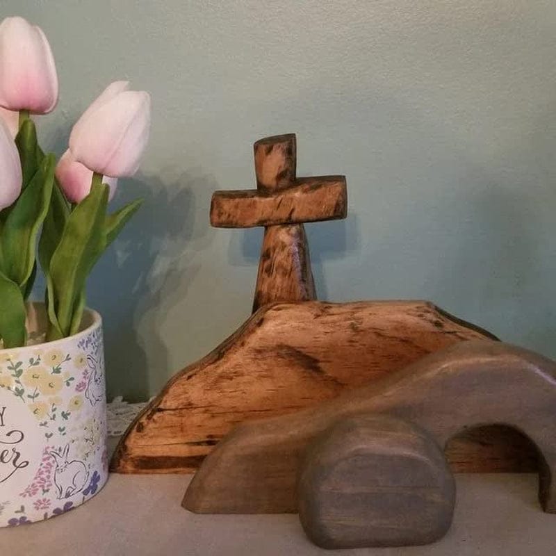 The Empty Tomb Easter Scene and Cross Decoration, Jesus Tomb Easter Tray Bundle Kit, Wooden Easter Jesus Sign Tiered Tray Decorations for the Home, Tabletop, Office Home & Garden > Decor > Seasonal & Holiday Decorations Holzlrgus   