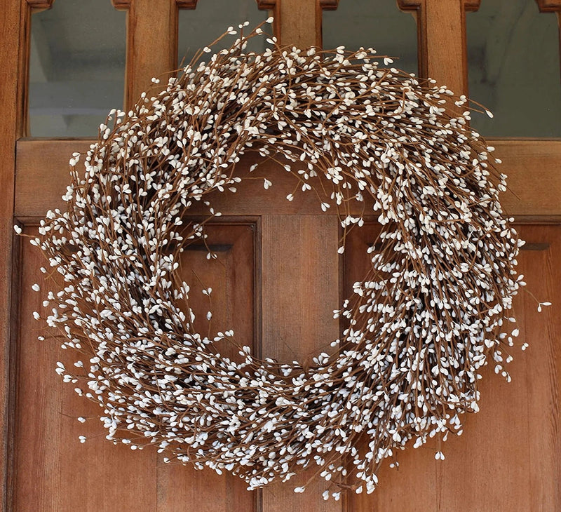 The Wreath Depot Shelburne White Pip Berry Wreath, 22 Inches, Designer Quality, White Gift Box Included Home & Garden > Decor > Seasonal & Holiday Decorations The Wreath Depot   