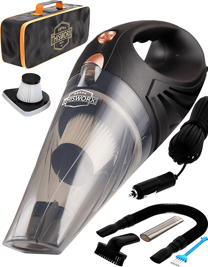 THISWORX Car Vacuum Cleaner - Portable, High Power, Handheld Vacuums w/ 3 Attachments, 16 Ft Cord & Bag - 12v, Auto Accessories Kit for Interior Detailing - Black Vehicles & Parts > Vehicle Parts & Accessories > Motor Vehicle Parts > Motor Vehicle Interior Fittings THISWORX Black  