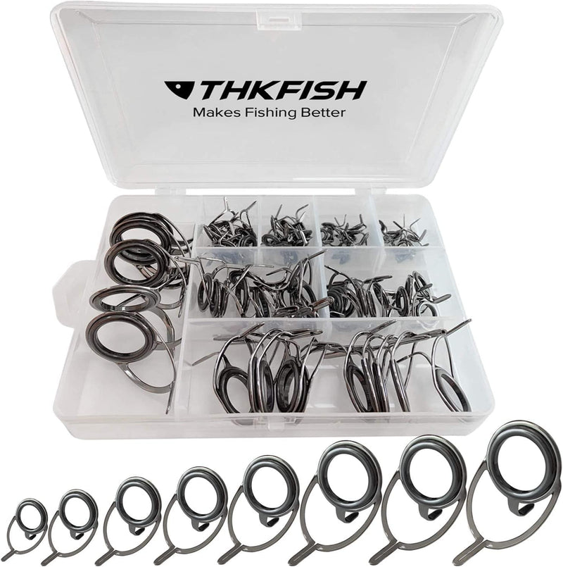 THKFISH Fishing Rod Guides Fishing Rod Repair Kit Baitcasting/Spinning Rod Guides Ceramics Stainless Steel Carbon Guide Repair 40Pcs/60Pcs/75Pcs Sporting Goods > Outdoor Recreation > Fishing > Fishing Rods THKFISH Color B-75pcs Burnished Silver- Frame  