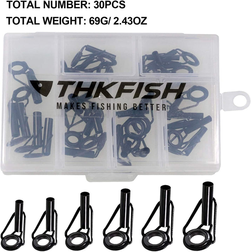 THKFISH Rod Tip Repair Kit Rod Repair Kit Fishing Rod Tips Stainless Steel Ceramic Ring Guide Rod Repair Replacement 6Sizes 30Pcs/80Pcs Sporting Goods > Outdoor Recreation > Fishing > Fishing Rods THKFISH   