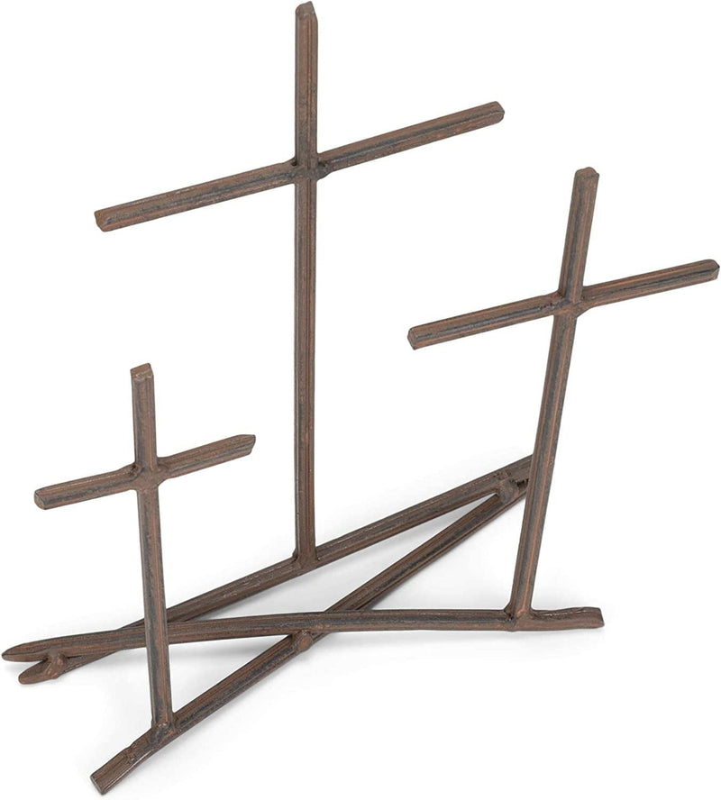 Three Crosses Metal Nail Distressed Brown 8 X 9.5 Metal Table Top Cross Decoration