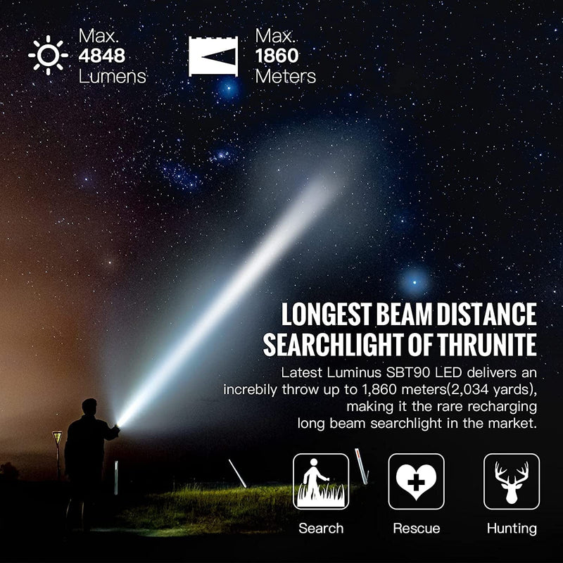 Thrunite TN42 V2 SBT90.2 LED Searchlight, 1860 Meters / 2034 Yard Long Throw Beam Distance, USB C Rechargeable Searching Spotlight, 4848 High Lumens Flashlight for Hunting Search & Rescue - Cool White Home & Garden > Lighting > Flood & Spot Lights ThruNite   
