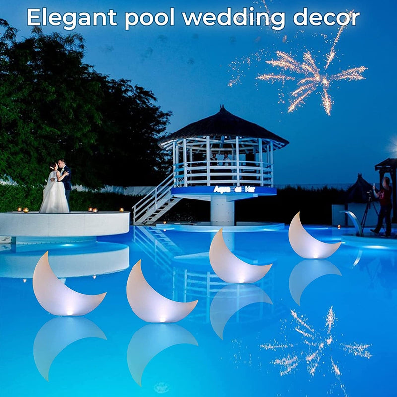 TIALLY Floating Pool Lights Solar Powered - 24" Crescent Moon - Inflatable Floating Solar Pool Lights for Swimming Pool, LED Lights for Pool Weddings - Pool Party Decor for Outdoor (2 Pack)
