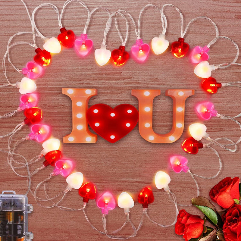 [Timer] Mosoan 10FT 30 LED Valentines Day Decor String Lights, 8 Light Modes Heart Lights Battery Operated, Romantic Valentines Day Decorations for Bedroom Home Wedding Indoor Outdoor (Red Pink White) Home & Garden > Lighting > Light Ropes & Strings Mosoan   
