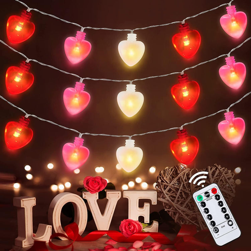 [Timer] Mosoan 10FT 30 LED Valentines Day Decor String Lights, 8 Light Modes Heart Lights Battery Operated, Romantic Valentines Day Decorations for Bedroom Home Wedding Indoor Outdoor (Red Pink White) Home & Garden > Lighting > Light Ropes & Strings Mosoan   