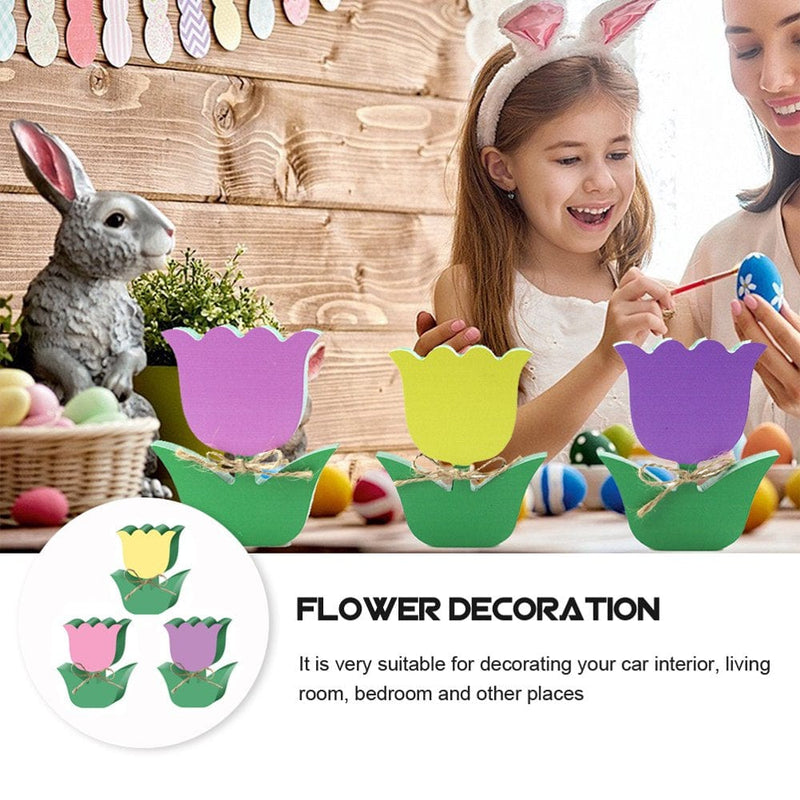 TINKSKY Easter Flower Table Wooden Wood Sign Tulip Decor Spring Decoration Tabletop Signs Centerpieces Ornaments Centerpiece