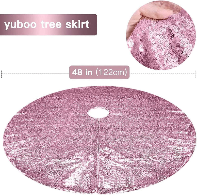 tiosggd Pink Sequin Christmas Tree Skirt, 48 Inch Double Layers Tree Mat for Xmas Decorations